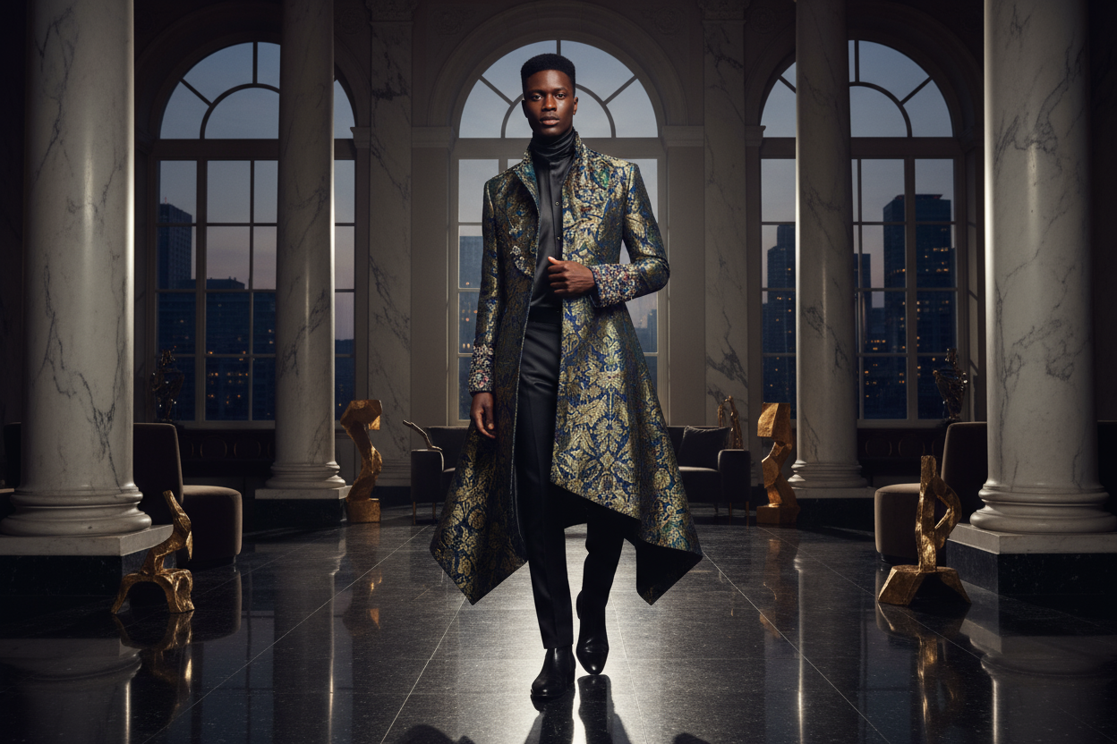 Une photo un homme noir avec de manteaux image de lux